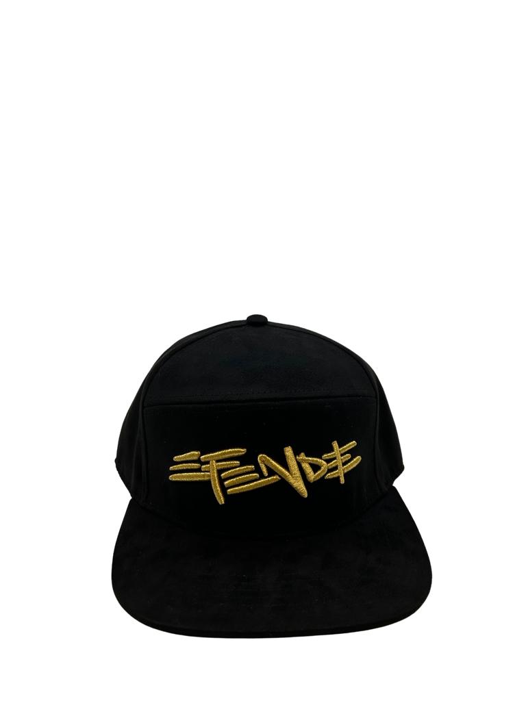 7 Panel Snapback - Suede Black & Gold
